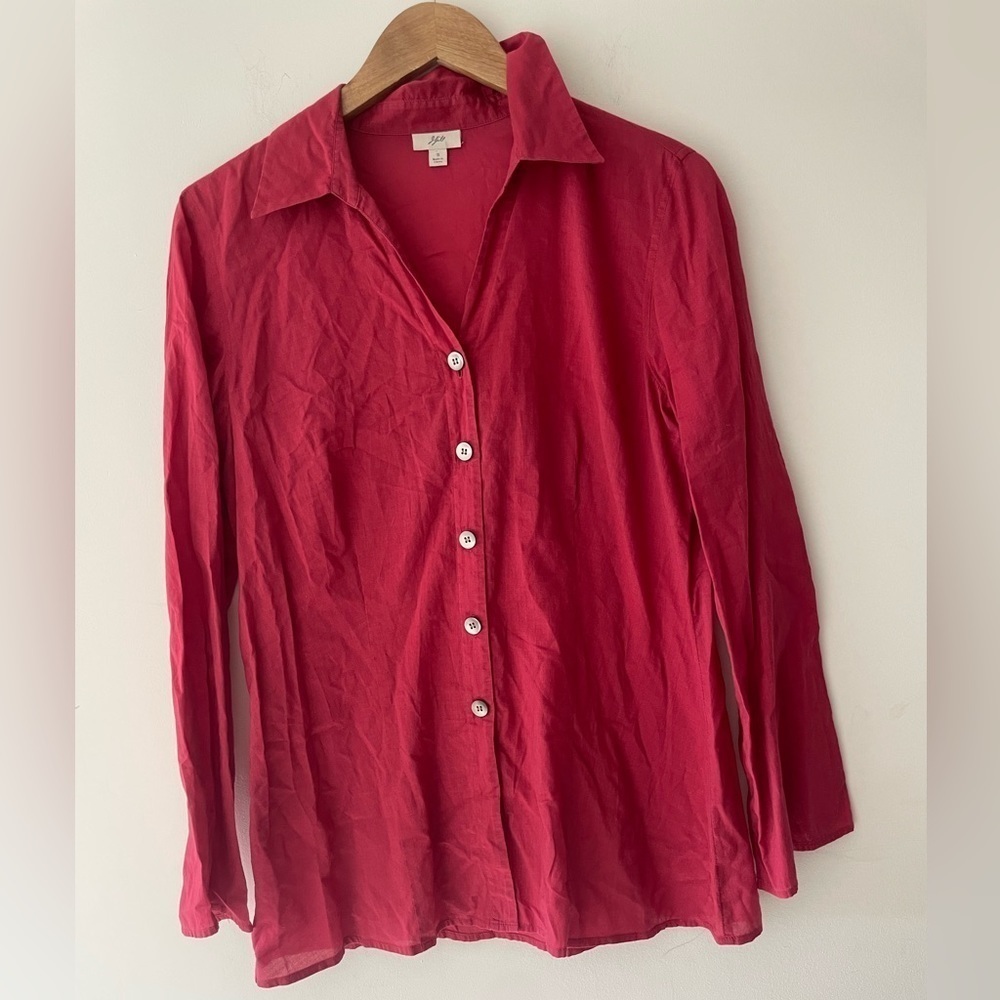 J. Jill Red Long Sleeve Button Down Lightweight Top